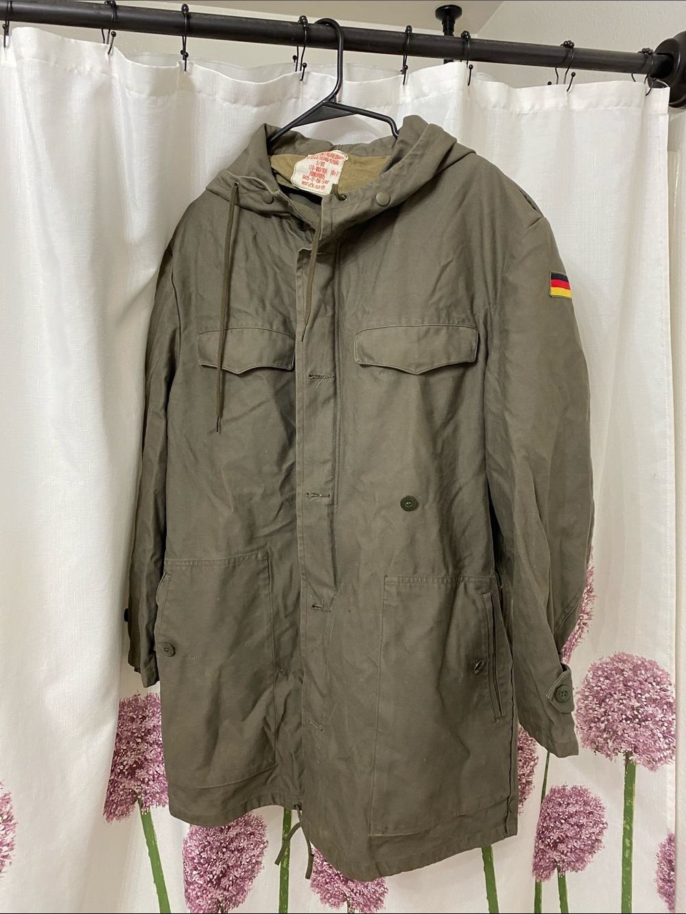 German Military-Style Hooded Field Coat in Olive Green